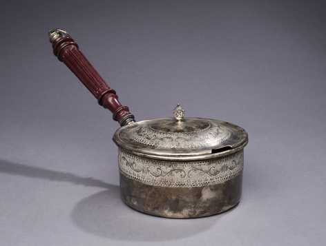 Silver Pot with Lid and Wood Handle
